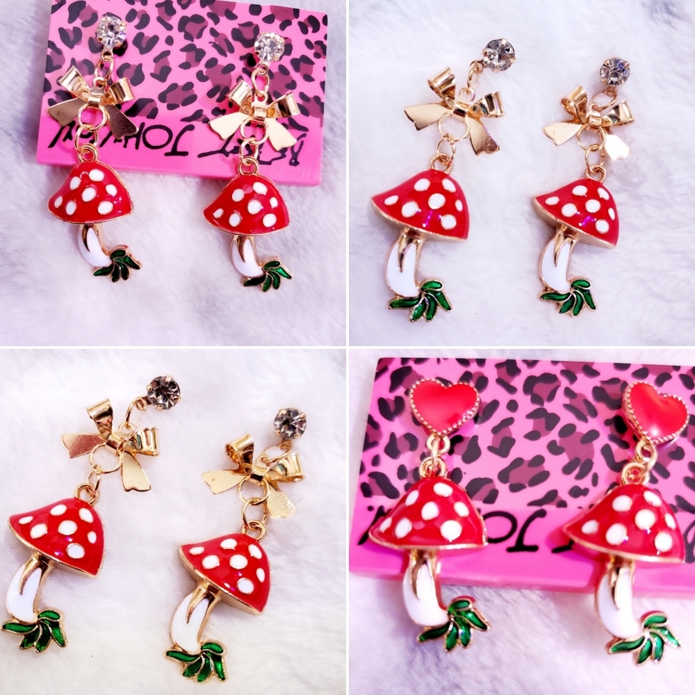 Crystal mushroom bow earrings